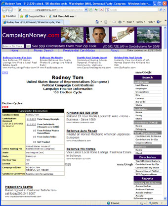 Record of contributions to Rondey Tom's Congressional campaign